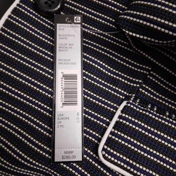 Tahari | NWT Textured Stripe Single Button Blazer Jacket Blue Black | Size 6 - Picture 8 of 9